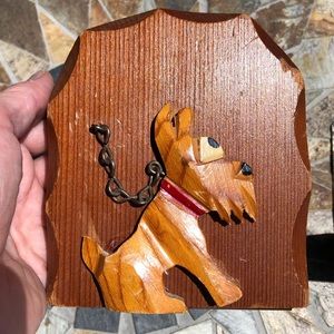 Vintage Puppy Dog MCM Carved Wood Bookends Scotty